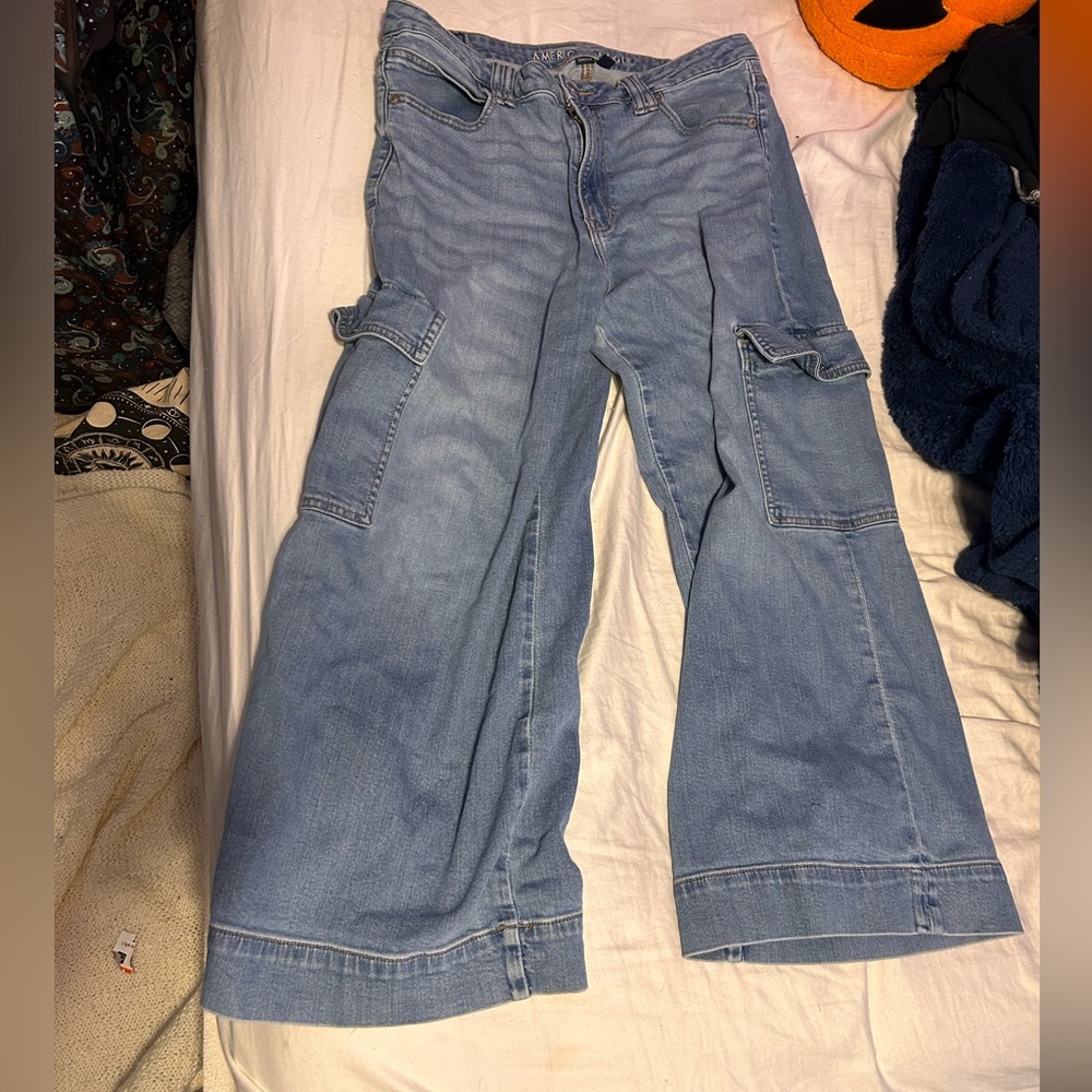 Women’s American EagleSize 14 X-Short Super High Rise Baggy Wide Leg Cargo Jeans